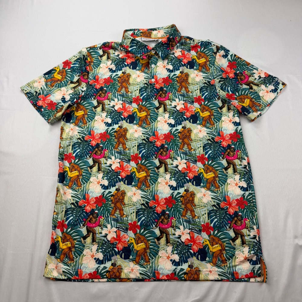 Gorenzi Performance Polo Mens Large Multicolor Bigfoot Sasquatch Golf Tropical